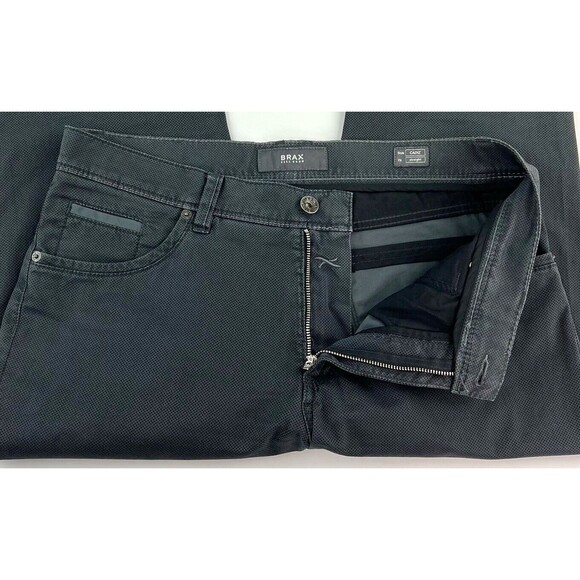 Brax Feel Good Mens Cadiz Pure Straight Leg Black Gray Mini Argyle Pants 34x30 - Picture 6 of 10
